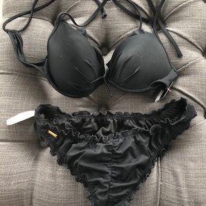 Victoria’s Secret Black Ruffle Bikini Set Black